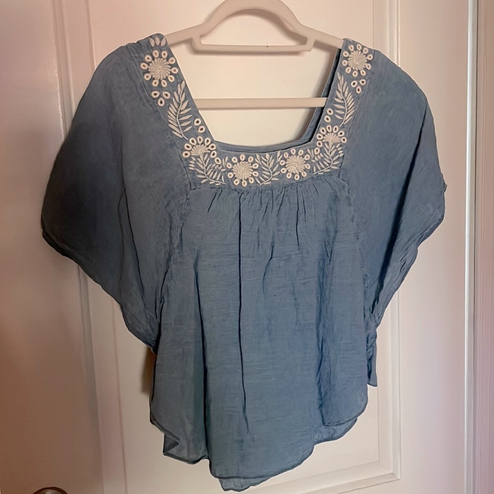 Madewell embroidered chambray top.